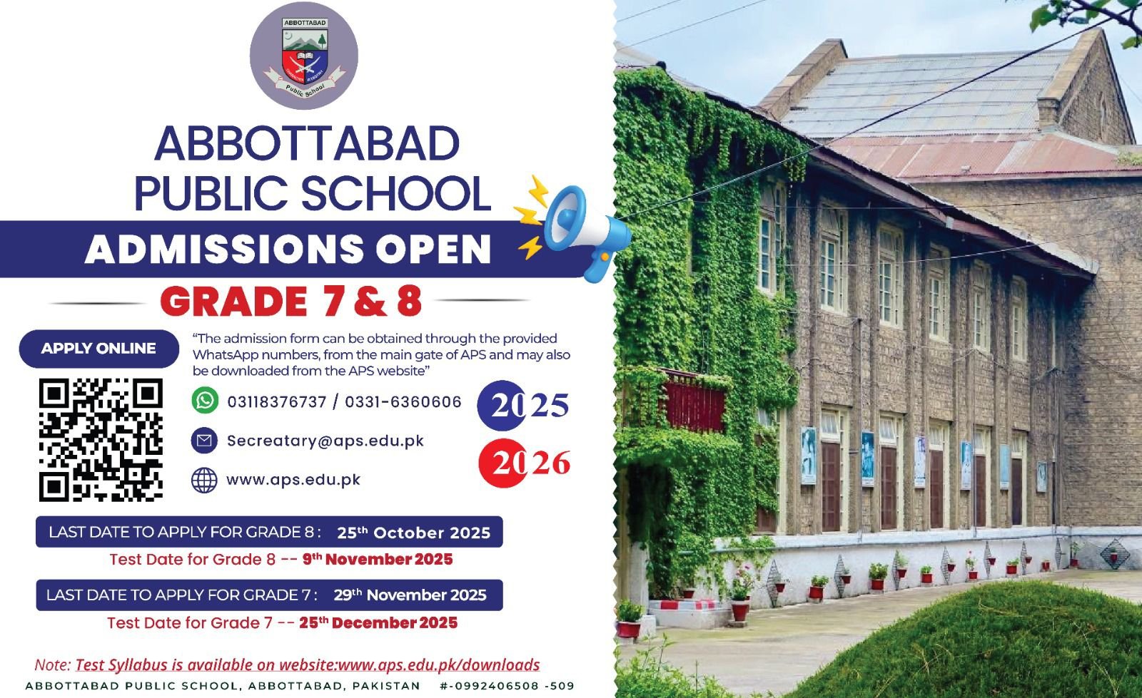 Admission Opne in Abbottabad Public School 2026 – Abbottabad Public School & College Abbottabad Admissions 2025 — original advertisement