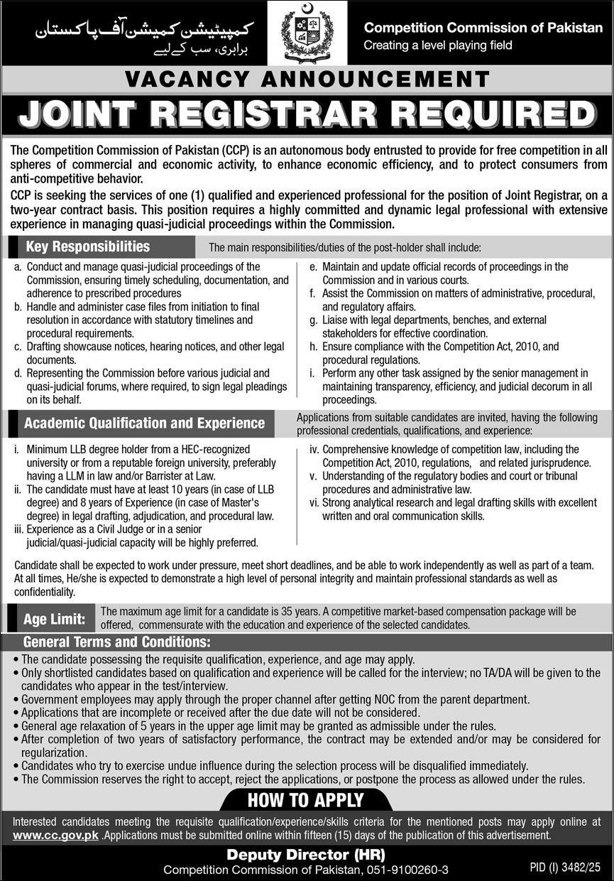 Competition Commission of Pakistan Islamabad Jobs 2025 Jobs 2025 — original advertisement