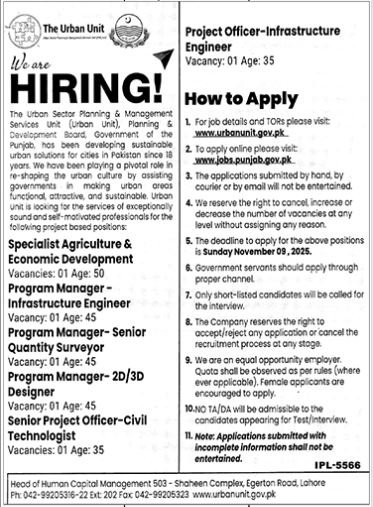 The Urban Unit Punjab Lahore Jobs 2025 Jobs 2025 — original advertisement