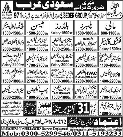 Mali And Plumber Jobs in Saudia Arabia 2025 – Ingress Consulting Jobs 2025 — original advertisement
