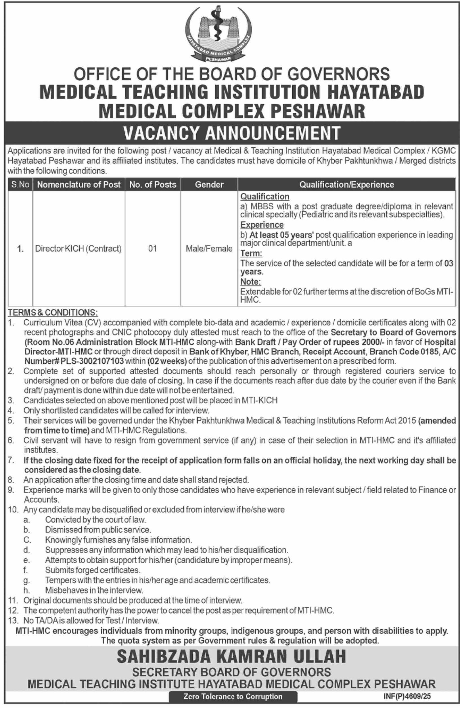 Medical Teaching Institution MTI Peshawar Job 2025 – Medical Teaching Institute MTI Khyber Teaching Hospital Peshawar Kpk Jobs 2025 — original advertisement