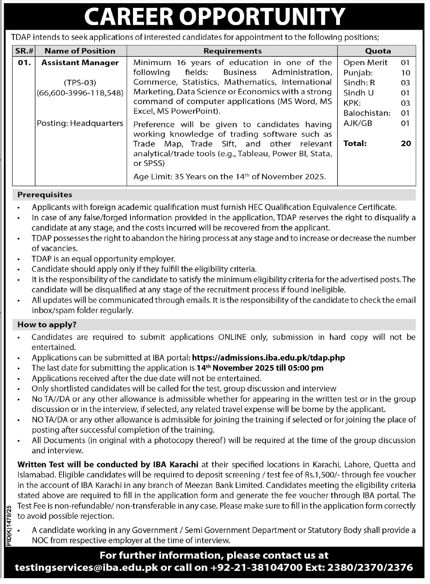 Trade Development Authority Of Pakistan TDAP Jobs 2025 Jobs 2025 — original advertisement