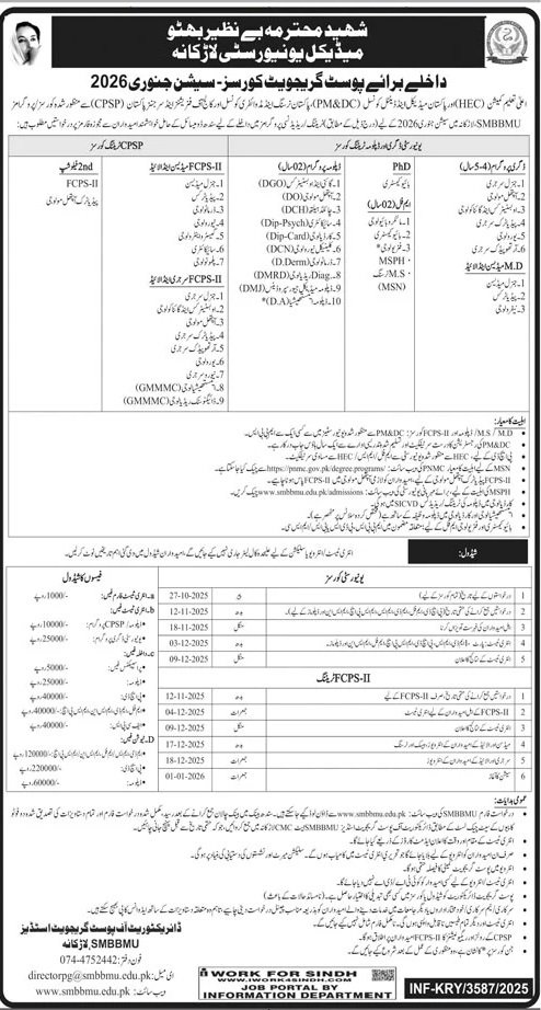 Admission Open in Shaheed Mohtama Benazir Bhutto Medical Uni – Shaheed Mohtarma Benazir Bhutto Medical University Larkana Admissions 2025 — original advertisement