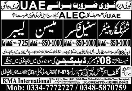 Shuttring Carpanter And Steel Fixer Jobs In UAE 2025 – Gulf Job Hunts Manpower Services Jobs 2025 — original advertisement