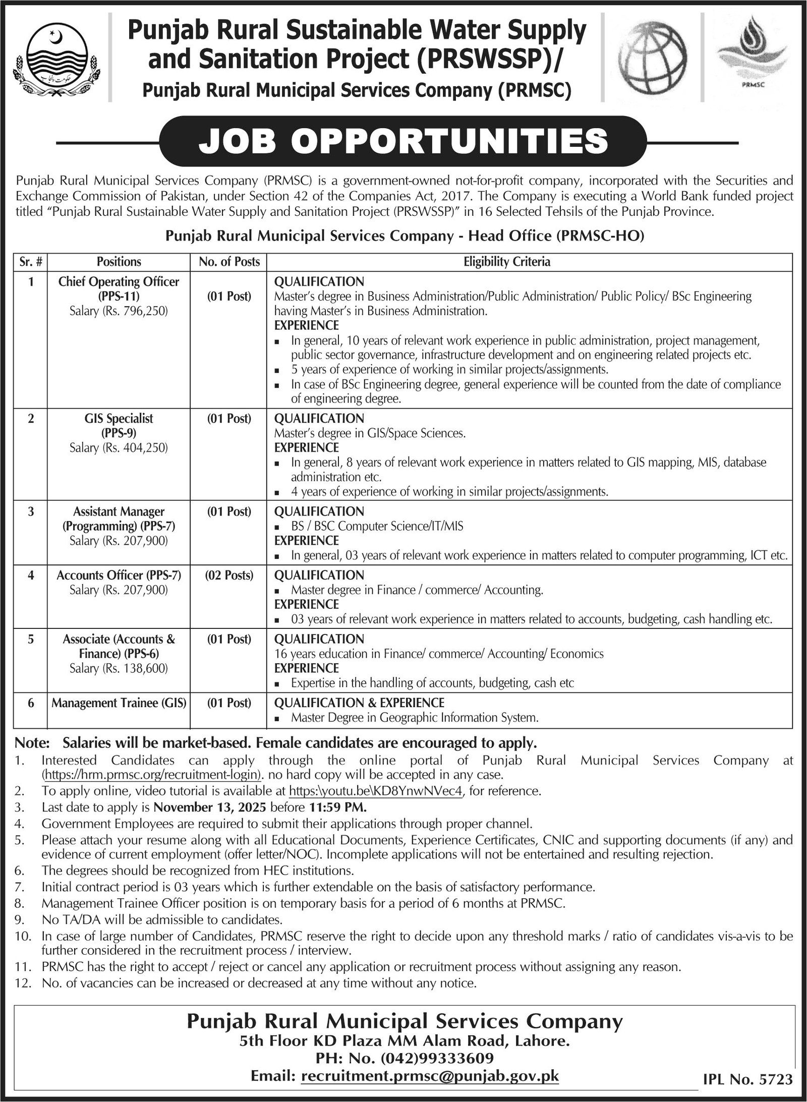 Punjab Rural Municipal Services Company PRMSC Jobs 2025 Jobs 2025 — original advertisement