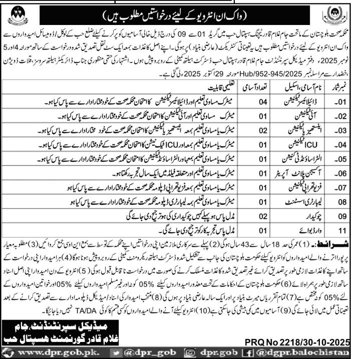 Health Department Hub Jobs 2025 – Health Department Balochsitan Jobs 2025 — original advertisement