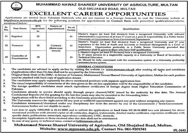 Muhammad Nawaz Shareef University Of Agriculture Multan Jobs – Muhammad Nawaz Sharif University of Engineering & Technology (MNS-UET) Multan Jobs 2025 — original advertisement