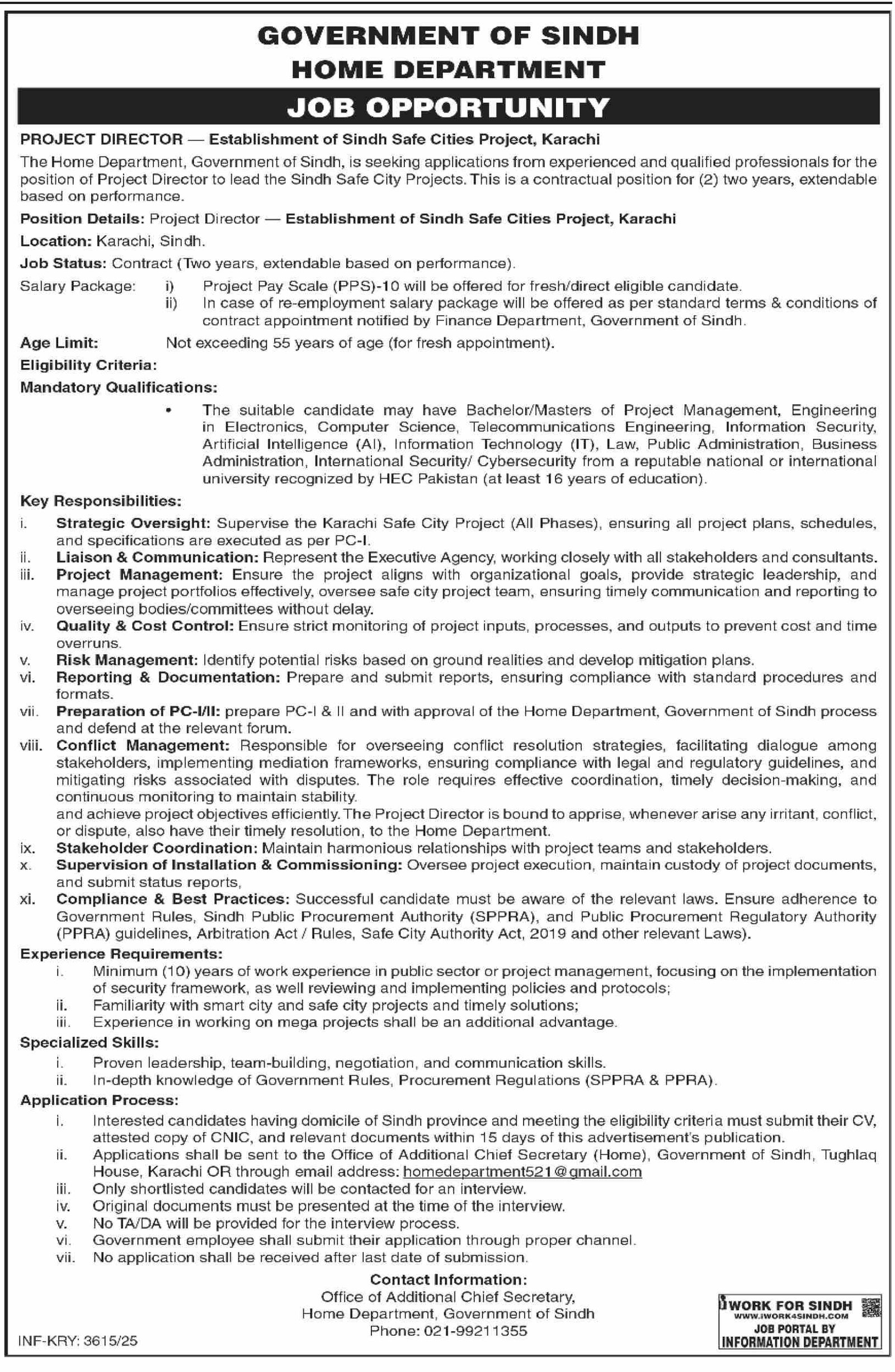 Home Department Karachi Jobs 2025 – Govt of Sindh Jobs 2025 — original advertisement