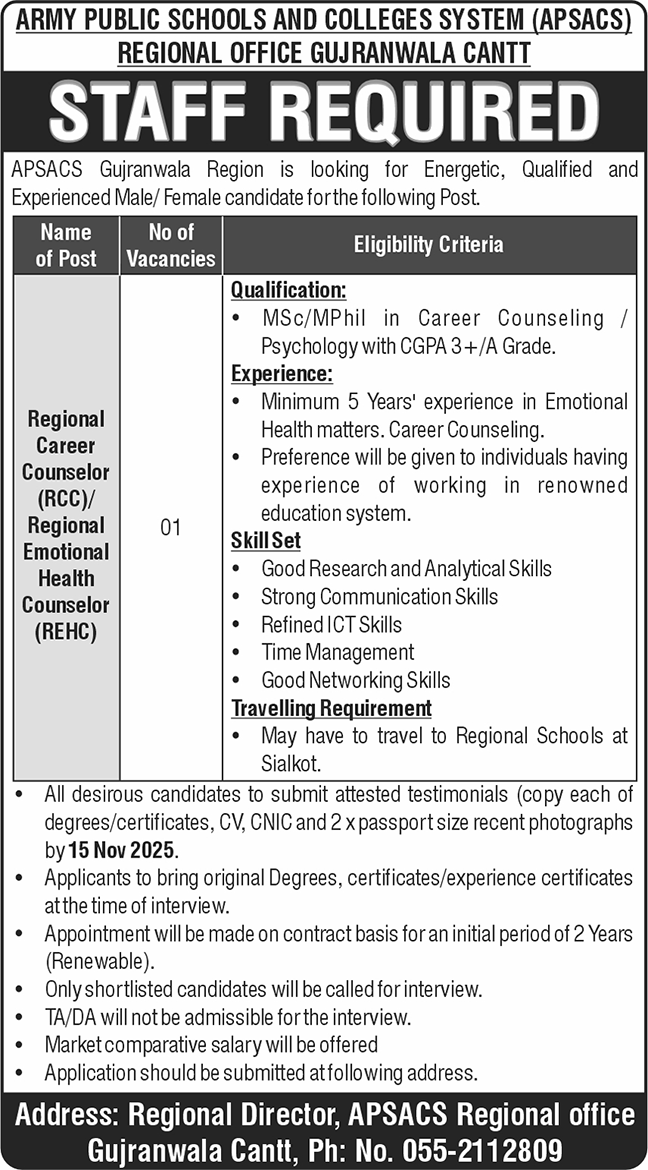 Army Public School And College System Jobs 2025 – Army Public School & College Paksitan Jobs 2025 — original advertisement
