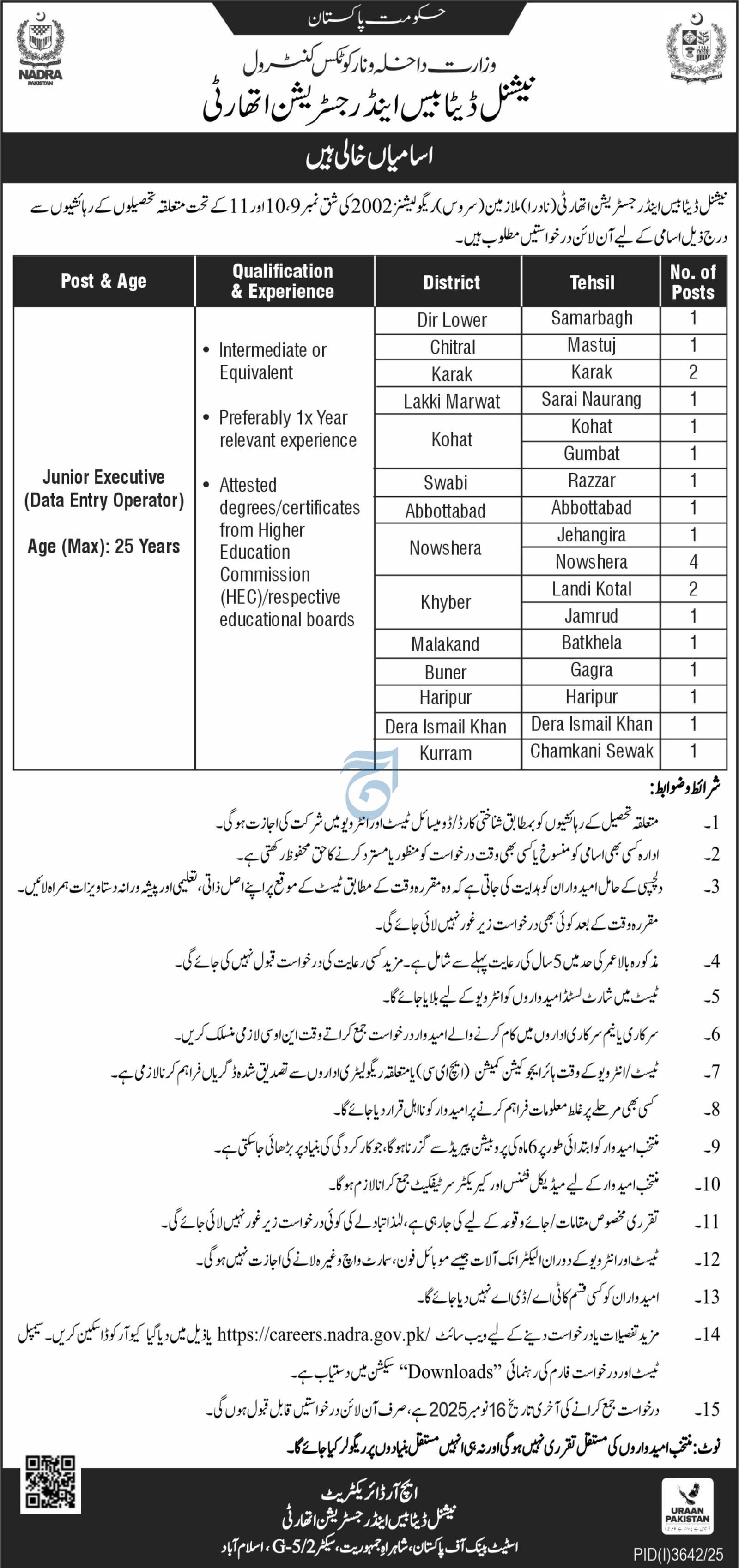 National Database & Registration Authority NADRA Job 2025 – National Database and Registration Authority Jobs 2025 — original advertisement