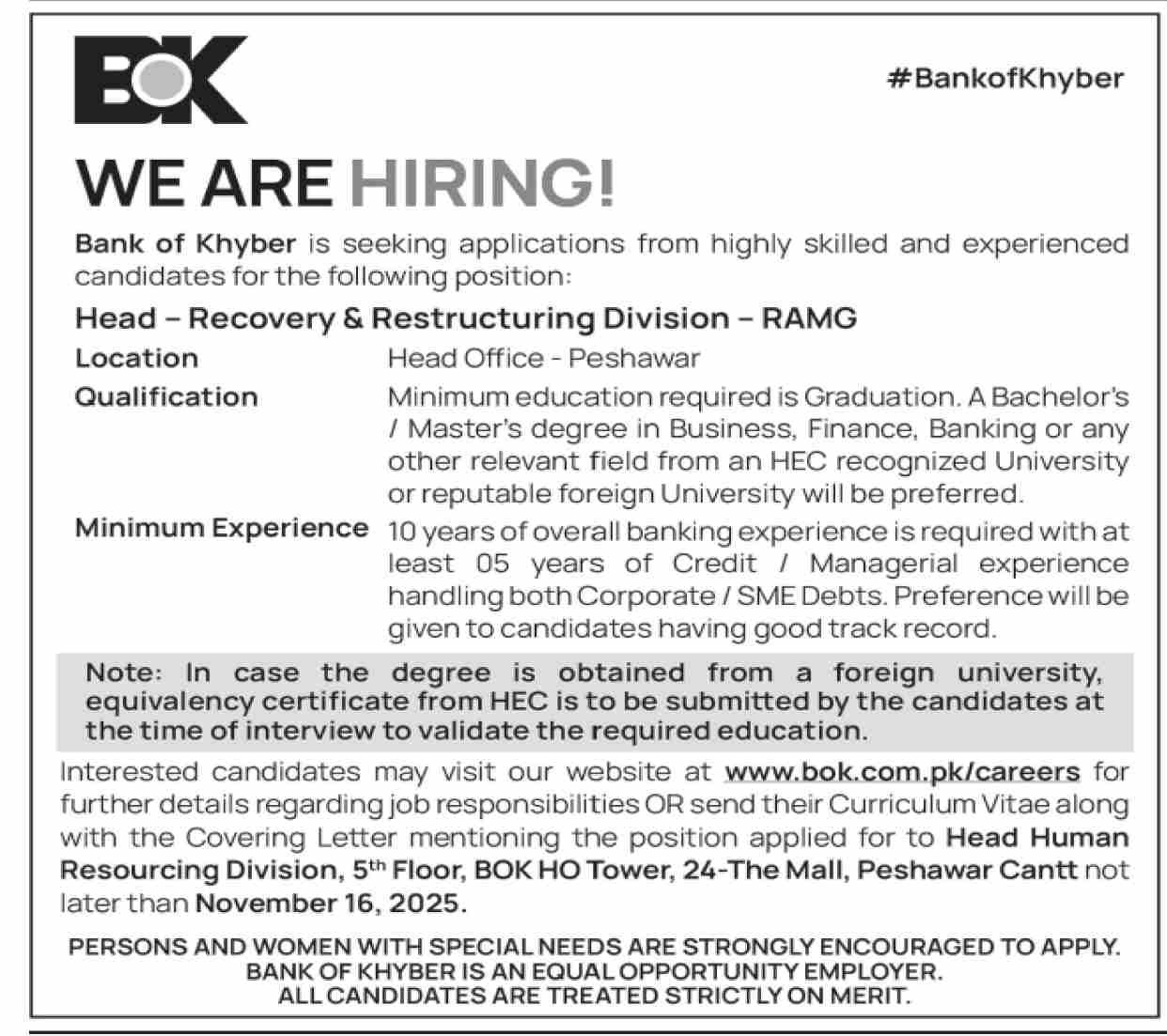 Bank of Khyber BOK Jobs 2025 Jobs 2025 — original advertisement