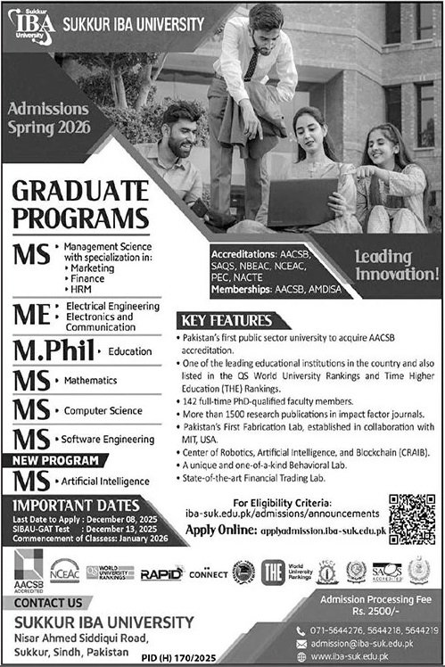 Admission Open in Sukkur Iba University 2025 Admissions 2025 — original advertisement
