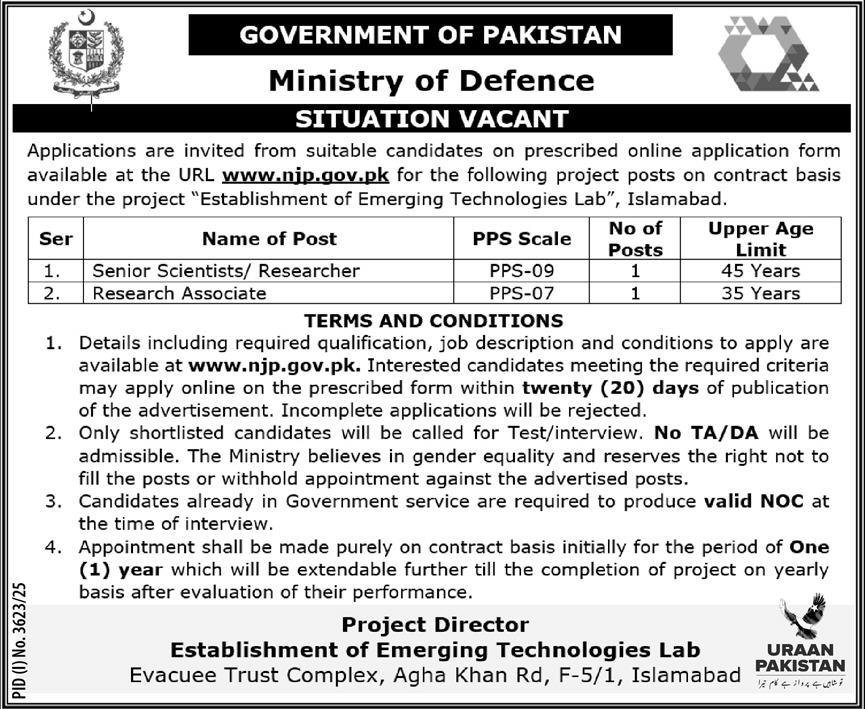 Ministry of Defence Islamabad Jobs 2025 – Ministry of Defence Pakistan Jobs 2025 — original advertisement