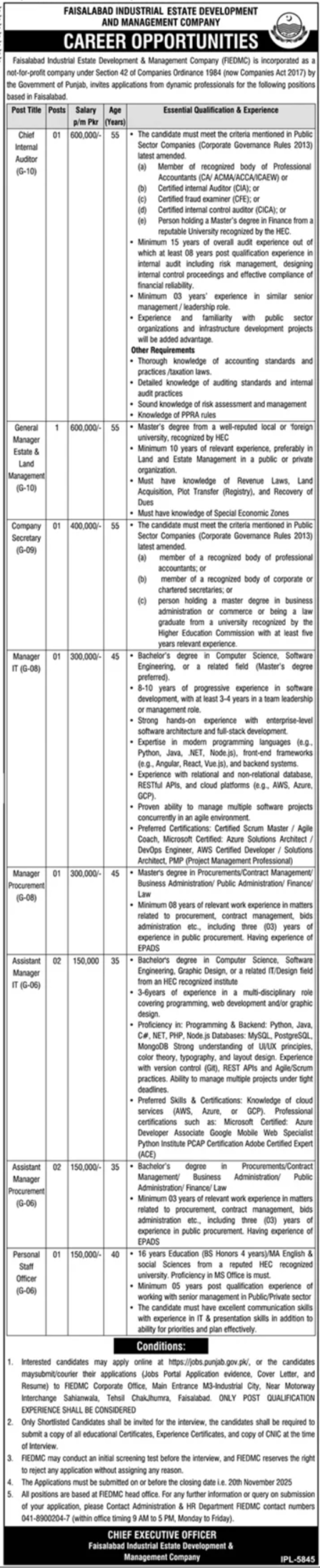 Faisalabad Industrial Estate Development Company Jobs 2025 – Private Company Jobs 2025 — original advertisement