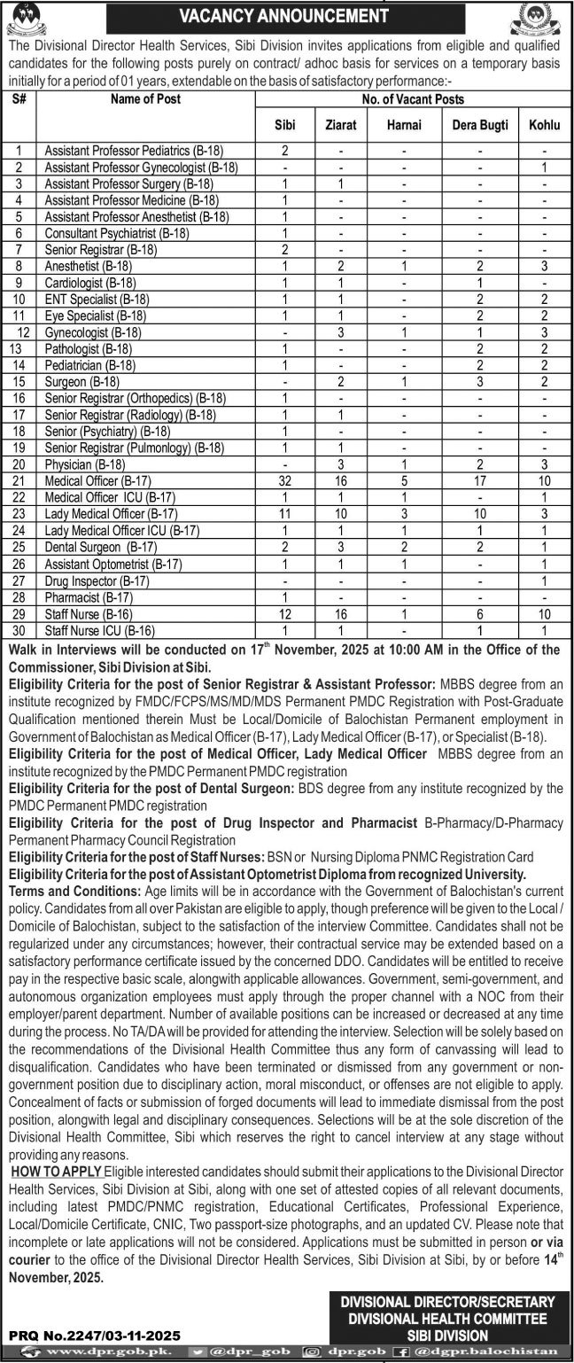 Health Services Sibi Jobs 2025 – Health Department Balochsitan Jobs 2025 — original advertisement