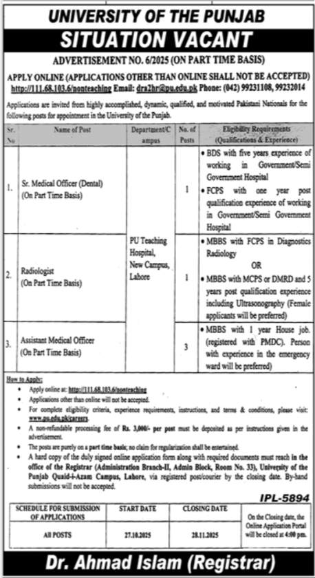 University Of Punjab UOP Lahore Jobs 2025 Jobs 2025 — original advertisement