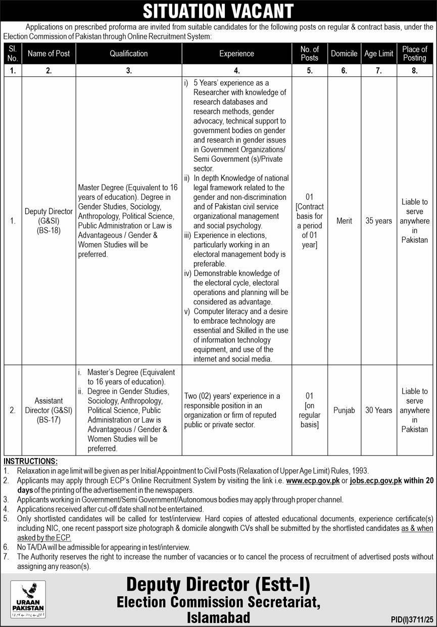 Election Commission Secretarial ECP Islamabad Jobs 2025 – Election Commission of Pakistan (ECP) Islamabad Jobs 2025 — original advertisement