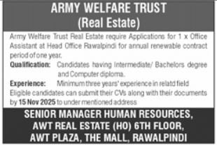 Army Welfare Trust Rawalpindi Job 2025 – Pakistan Army Jobs 2025 — original advertisement