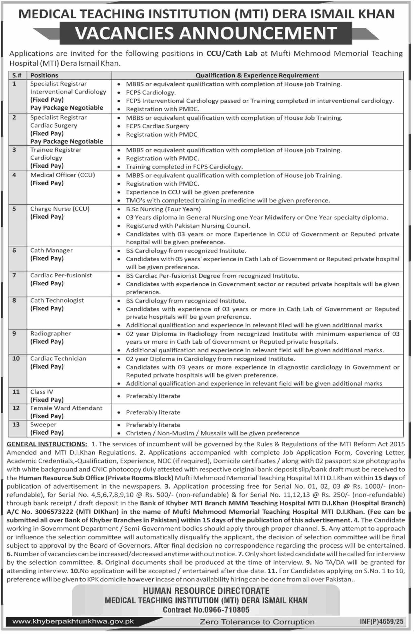 Medical Teaching Institution MTI Dera Ismail Khan Jobs 2025 – Medical Teaching Institute MTI Khyber Teaching Hospital Peshawar Kpk Jobs 2025 — original advertisement