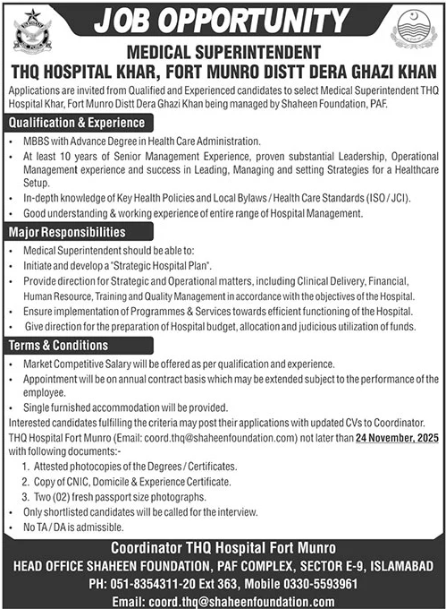 THQ Hospital Khar Fort Munro Dist Dera Ghazi Khan Jobs 2025 – Tehsil Headquarter Hospital Jobs 2025 — original advertisement