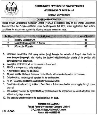 Punjab Power Development Company Limited PPDCL Jobs 2025 – Private Company Jobs 2025 — original advertisement