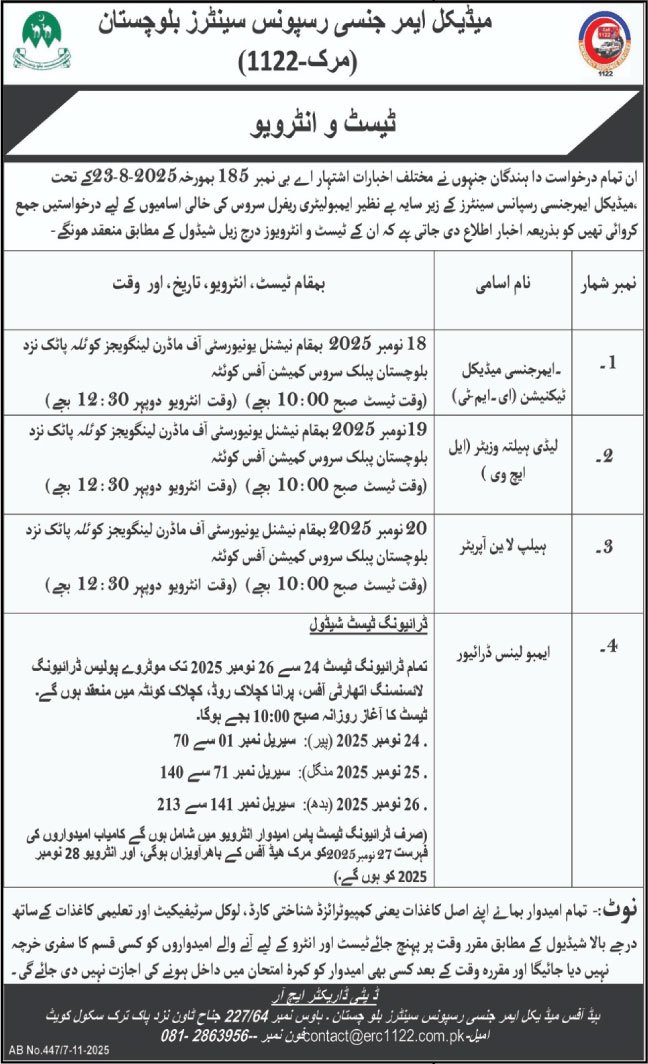 MERC 1122 Balochistan Jobs 2025 For Ambulance Driver – Medical Emergency Resilience Foundation (MERF) Pakistan Jobs 2025 — original advertisement