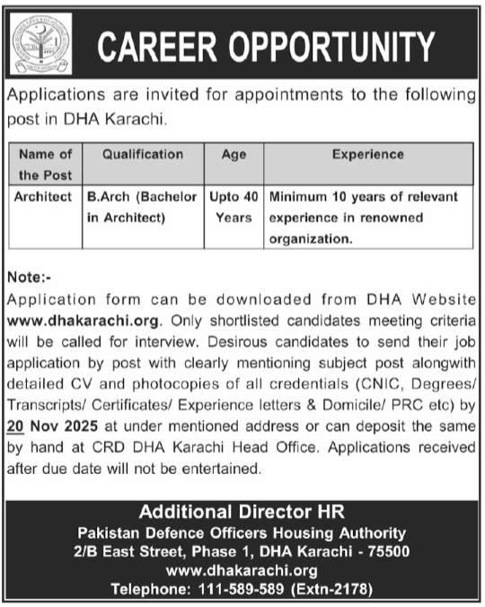 Defence Housing Authority DHA Karachi Jobs 2025 Jobs 2025 — original advertisement
