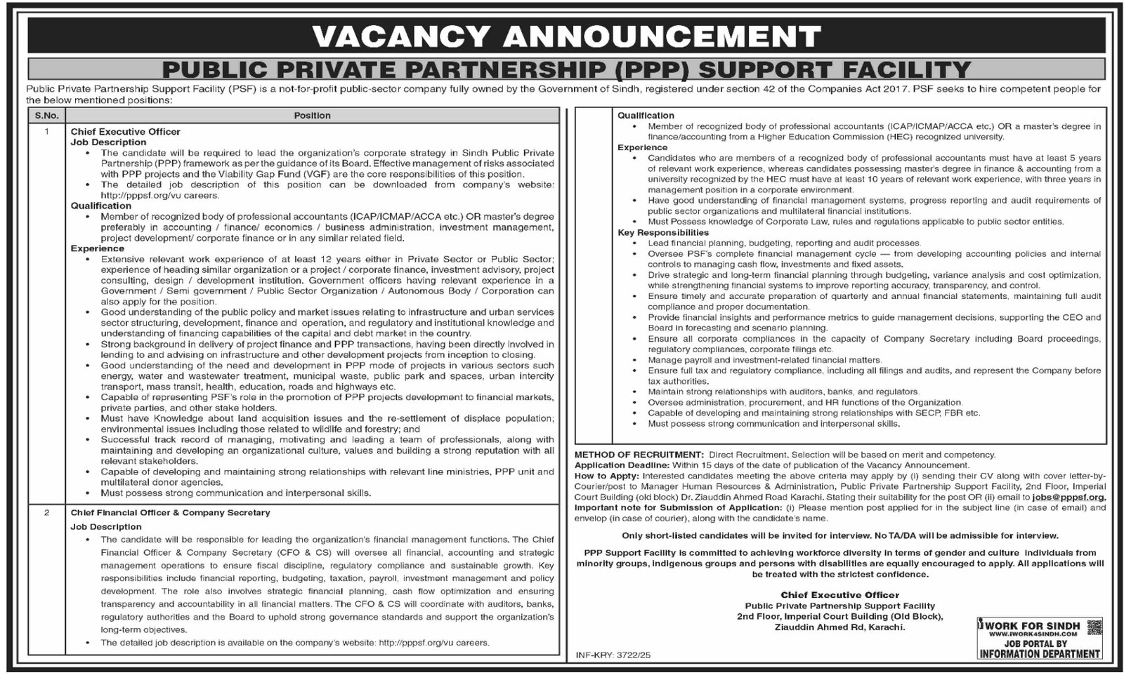 Public Private Partnership PPP Support Jobs 2025 – Punjab Public Private Partnership Authority (PPPA) Jobs 2025 — original advertisement