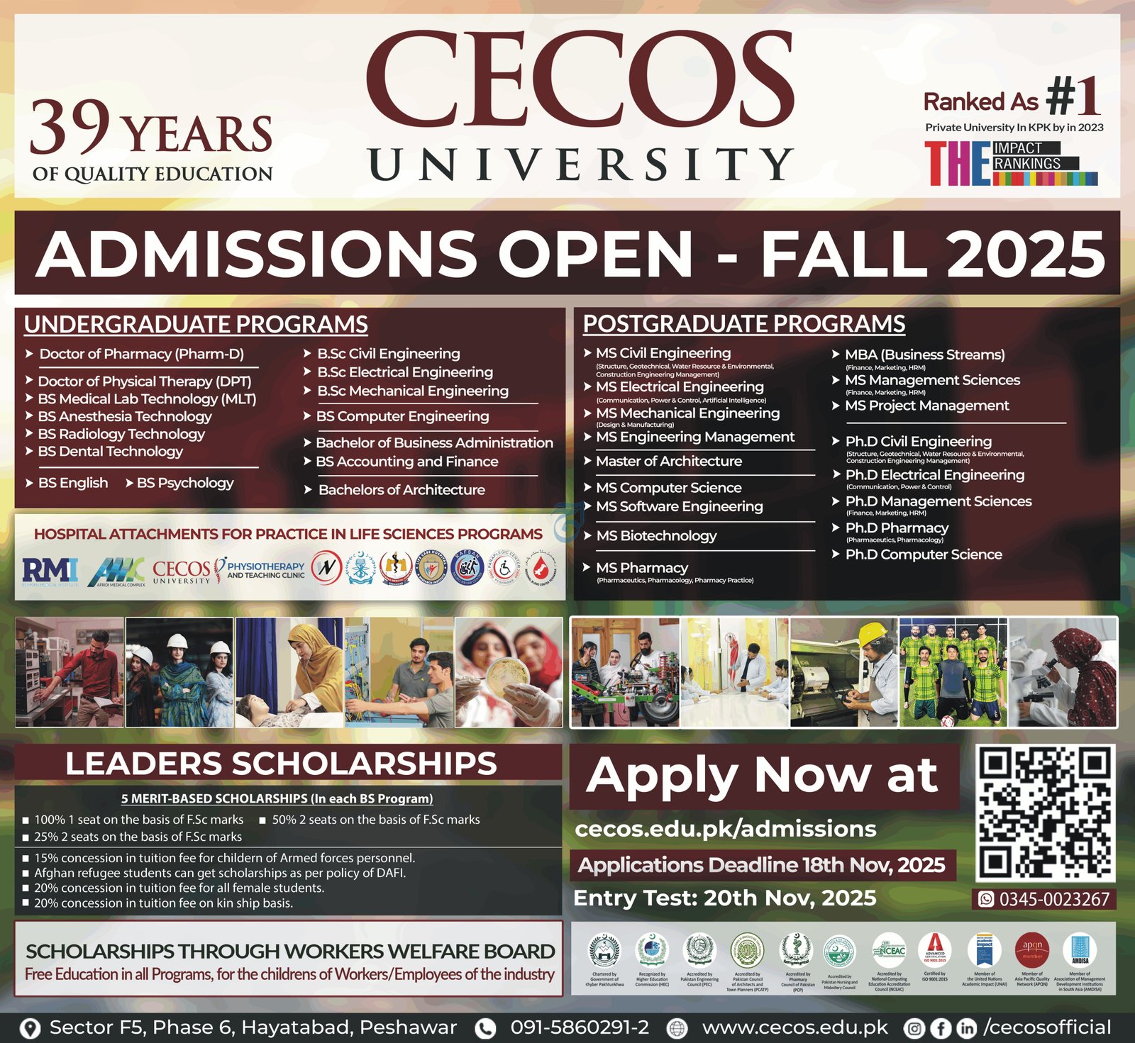 Admission Open in CECOS University Peshawar 2025 Admissions 2025 — original advertisement