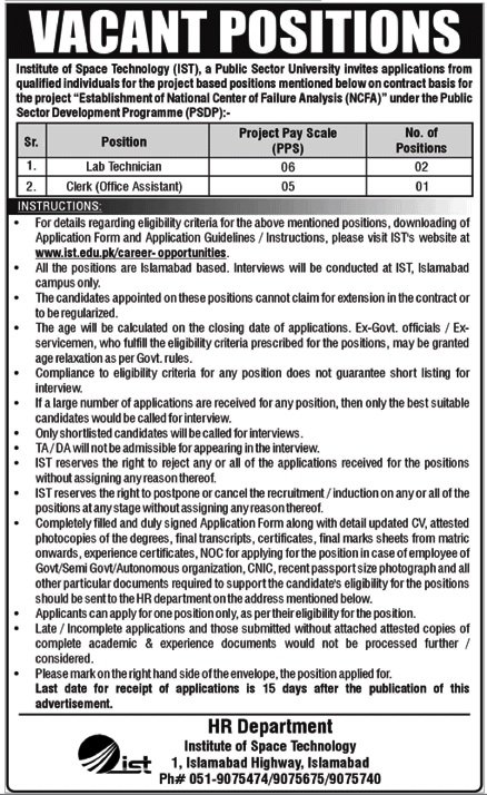 Institute Of Space Technology IST Islamabad Jobs 2025 – Institute of Space Technology ITS Islamabad Jobs 2025 — original advertisement