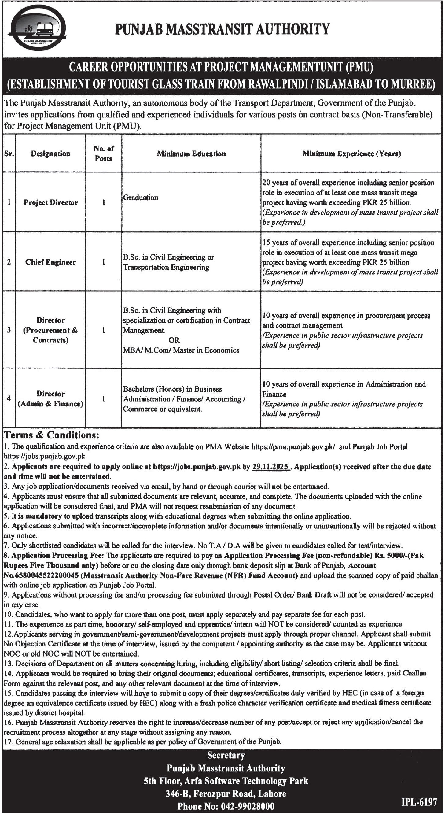 Punjab Masstransit Authority PMA Lahore Jobs 2025 Jobs 2025 — original advertisement