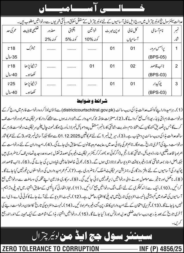Civil Court Lower Chitral Jobs 2025 For Process Server – District & Session Judge Jobs 2025 — original advertisement