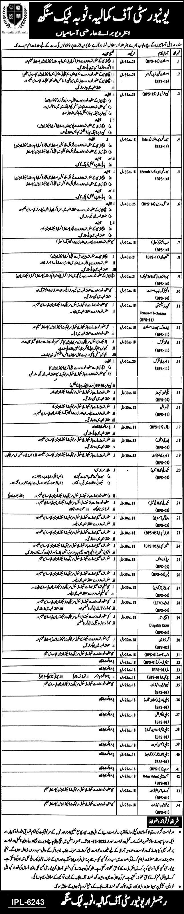 University Of Kamalia Toba Tek Singh Jobs 2025 Jobs 2025 — original advertisement