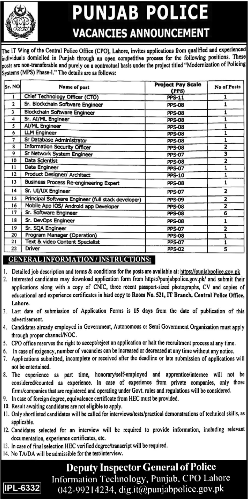 Punjab Police Lahore Punjab Jobs 2025 Jobs 2025 — original advertisement