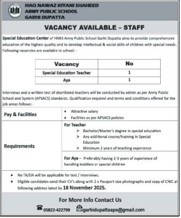 Army Public School APS Muzaffarabad Jobs 2025 – Army Public School & College Paksitan Jobs 2025 — original advertisement