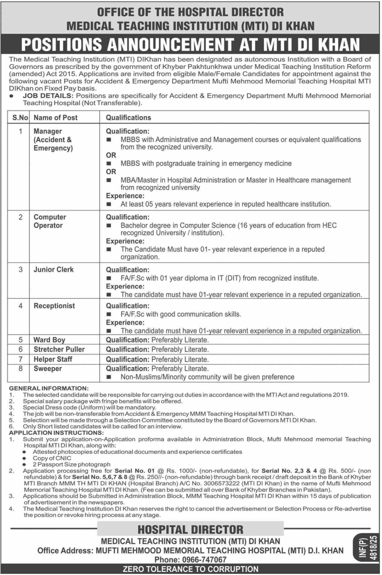 Medical Teaching Institution MTI Jobs 2025 – Medical Teaching Institute MTI Khyber Teaching Hospital Peshawar Kpk Jobs 2025 — original advertisement