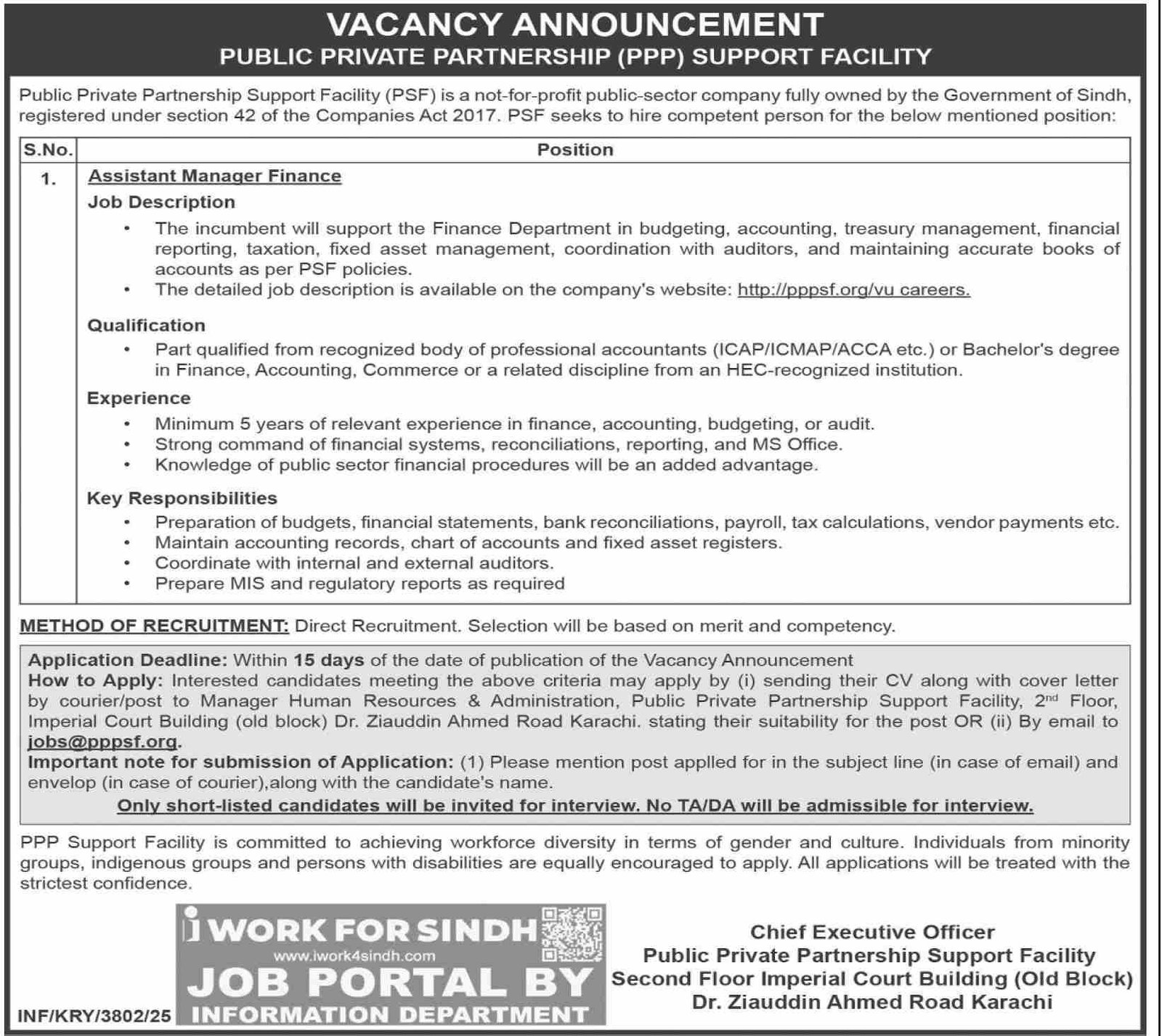 Public Private Partnership Support Facility Jobs 2025 – Punjab Public Private Partnership Authority (PPPA) Jobs 2025 — original advertisement
