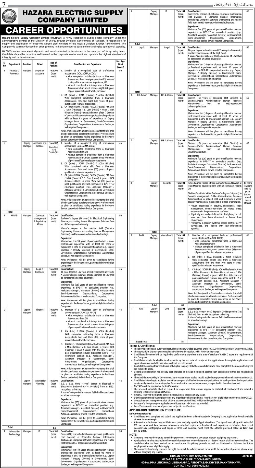 Hazara Electric Supply Company HAZECO Jobs 2025 Jobs 2025 — original advertisement