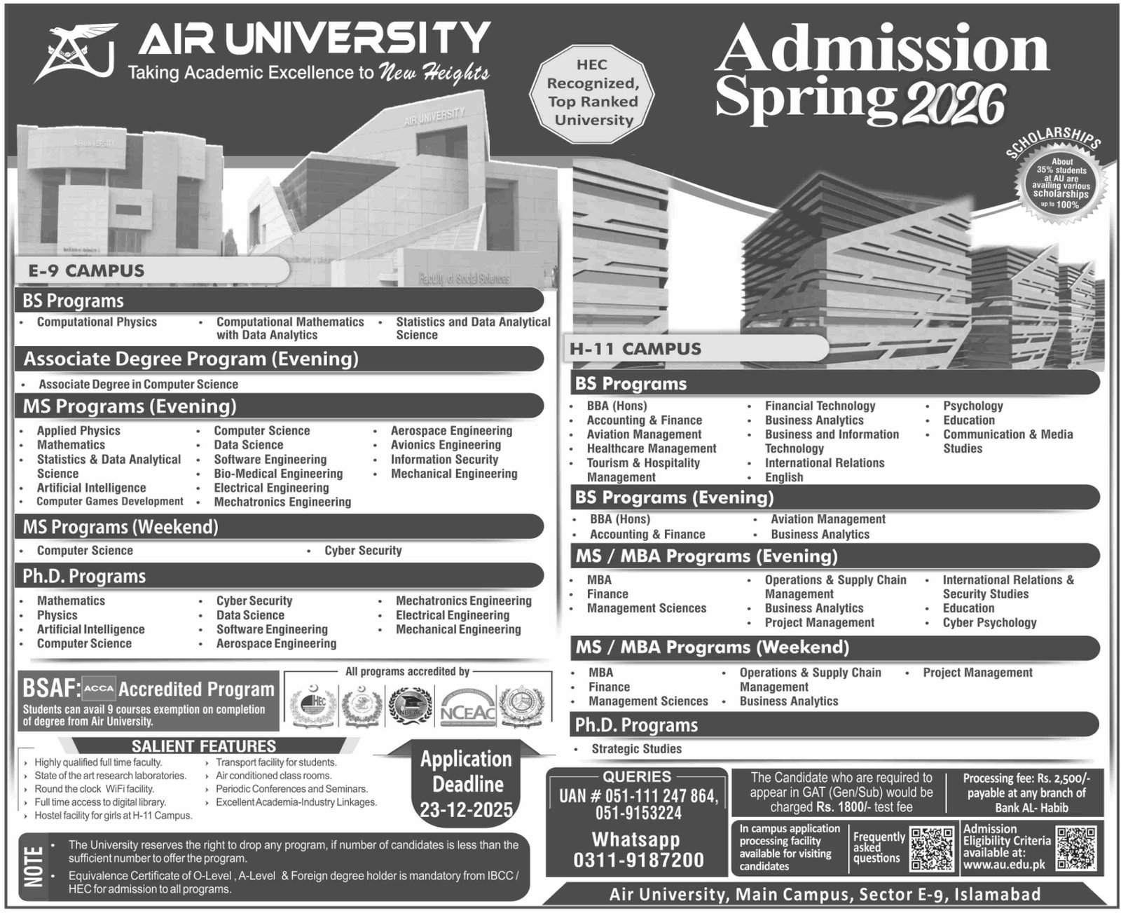 Admission Open in Air University Islamabad 2025 – Air University Multan Campus Admissions 2025 — original advertisement