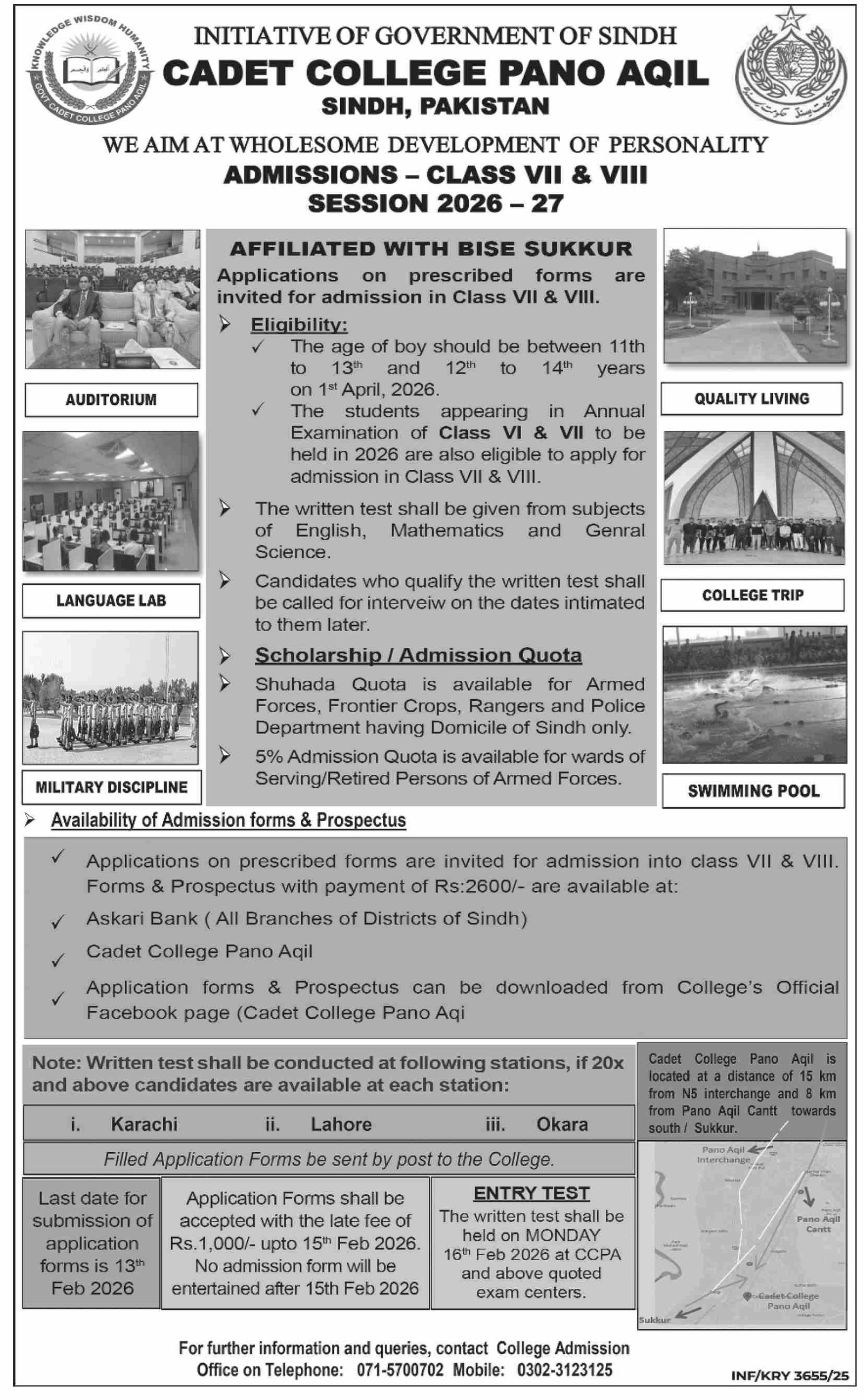 Admission Open in  Cadet College Pano Aqil 2025 Admissions 2025 — original advertisement
