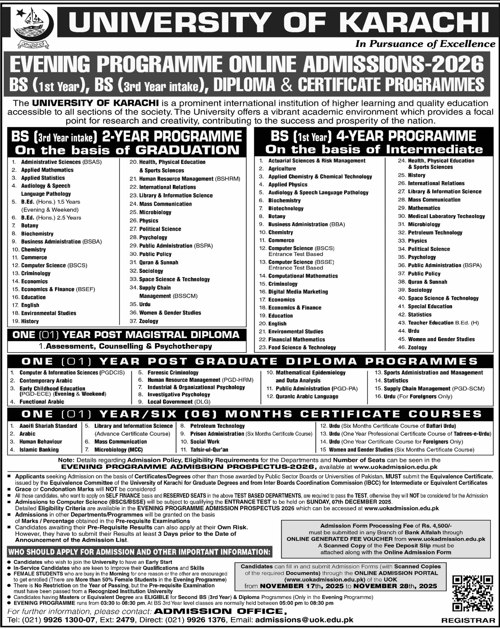 Admission Open in University of Karachi Sindh 2025 Admissions 2025 — original advertisement
