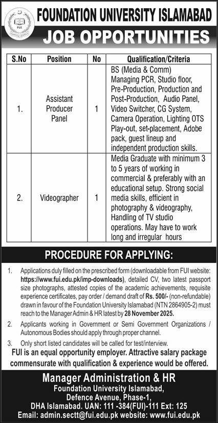 Foundation University Islamabad Jobs 2025 Jobs 2025 — original advertisement