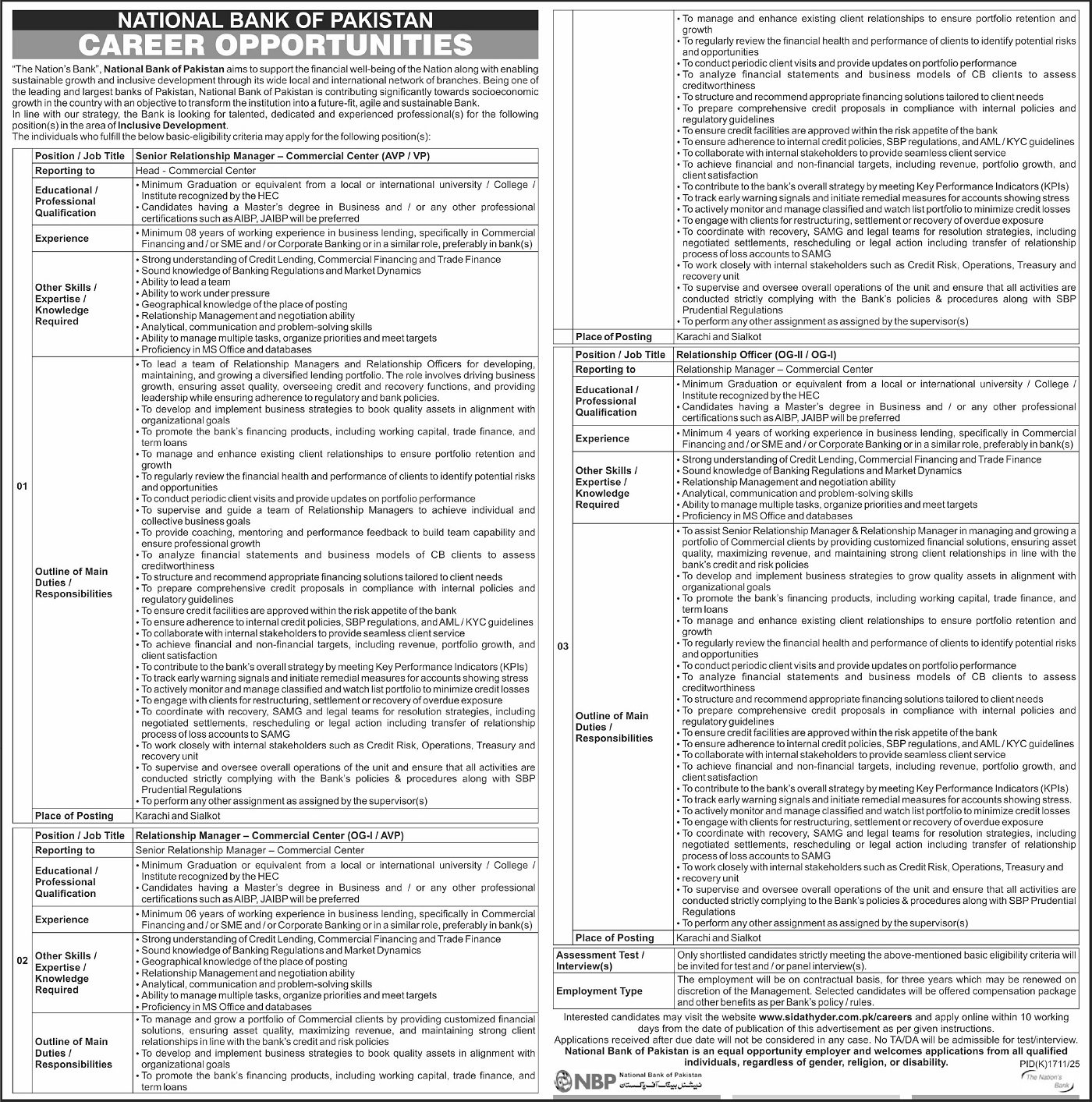 National Bank Of Pakistan NBP Karachi Jobs 2025 Jobs 2025 — original advertisement