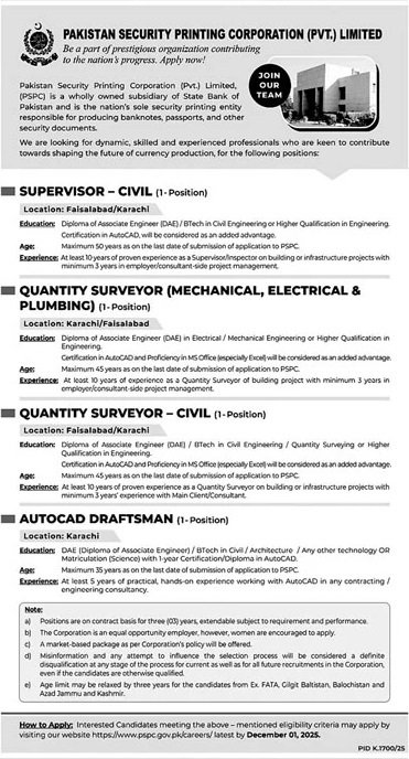 Pakistan Security Printing Corporation Pvt Limited Jobs 2025 – Private Company Jobs 2025 — original advertisement