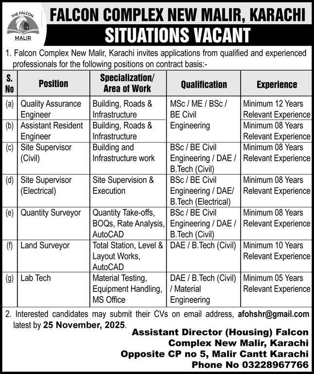 Falcon Complex New Malir Karachi Jobs 2025 For QA Engineer – Public Sector Organization Jobs 2025 — original advertisement