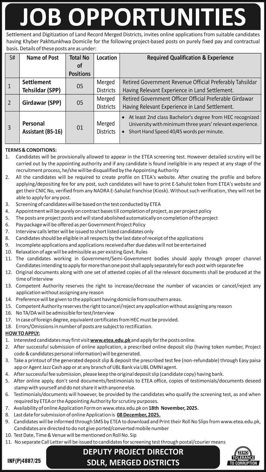 Settlement & Digitization Of Land Record Merged District Job – Public Sector Organization Jobs 2025 — original advertisement