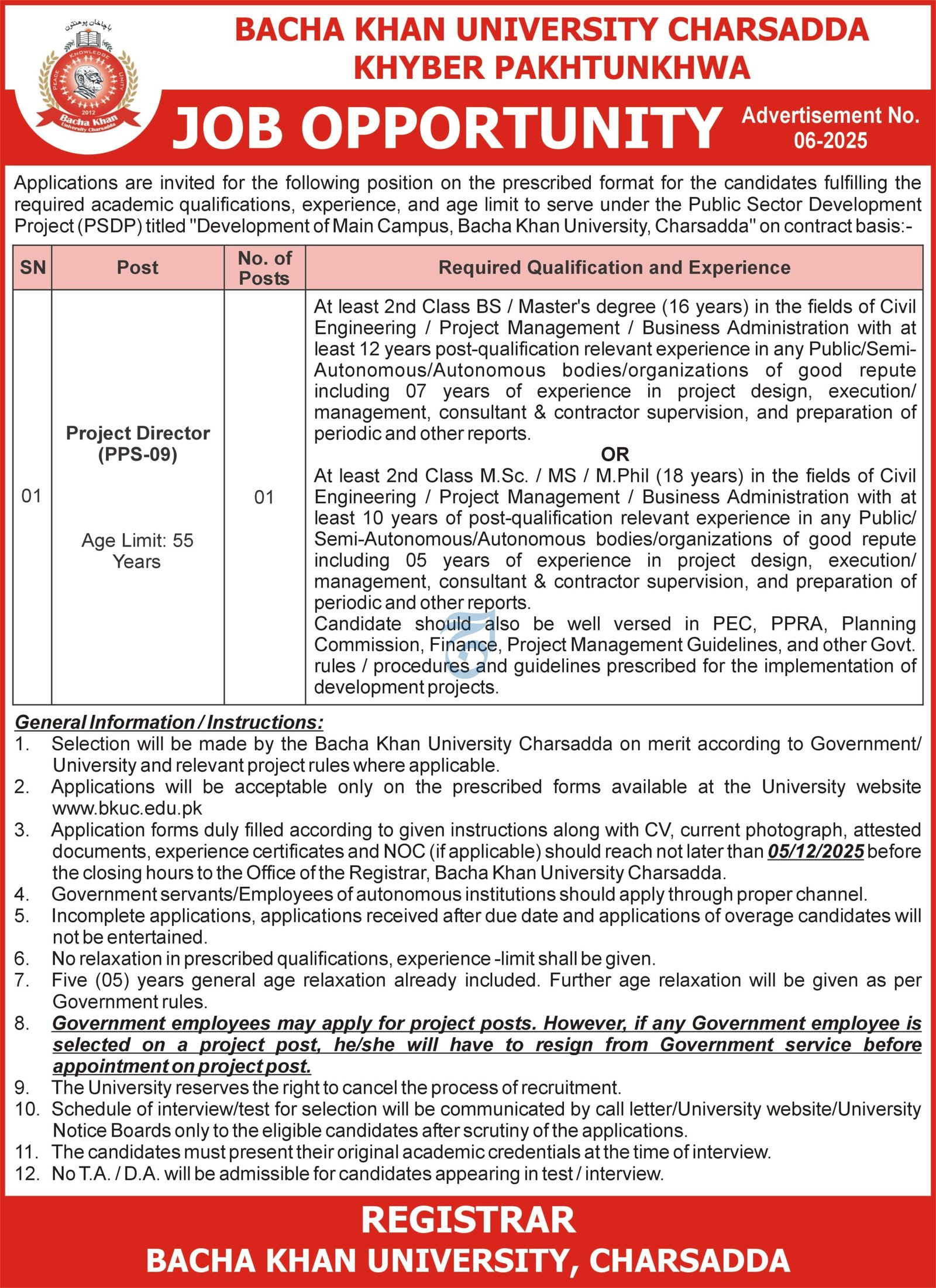 Bacha Khan University Charsadda Khyber Pakhtunkhwa Jobs – Bacha Khan University Charsada Jobs 2025 — original advertisement
