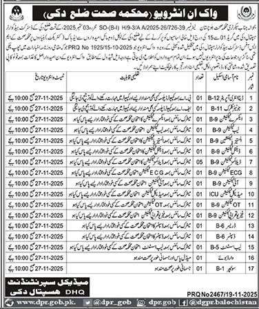 Walk-in Interview Health Department District Duki – Health Department Balochsitan Jobs 2025 — original advertisement
