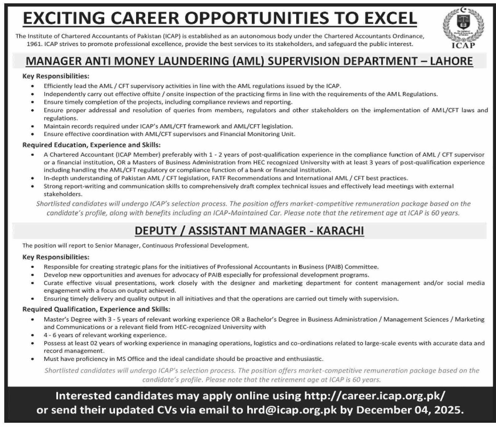 Institute Of Chartered Accountants Of Pakistan ICAP Job 2025 – Pakistan Institute of Public Finance Accountants Jobs 2025 — original advertisement