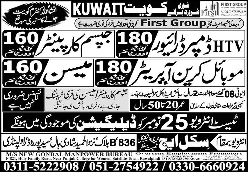 Gypsum Carpenter & Mobile Crane Operator Jobs 2025 – Edge Manpower Services Jobs 2025 — original advertisement
